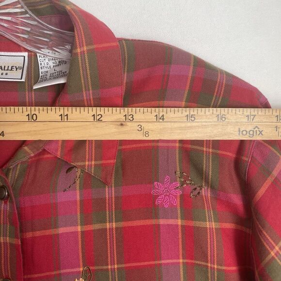 Vintage Nappa Valley Flannel Shirt Women L Red Plaid Embroidered Floral Boho - Picture 7 of 9